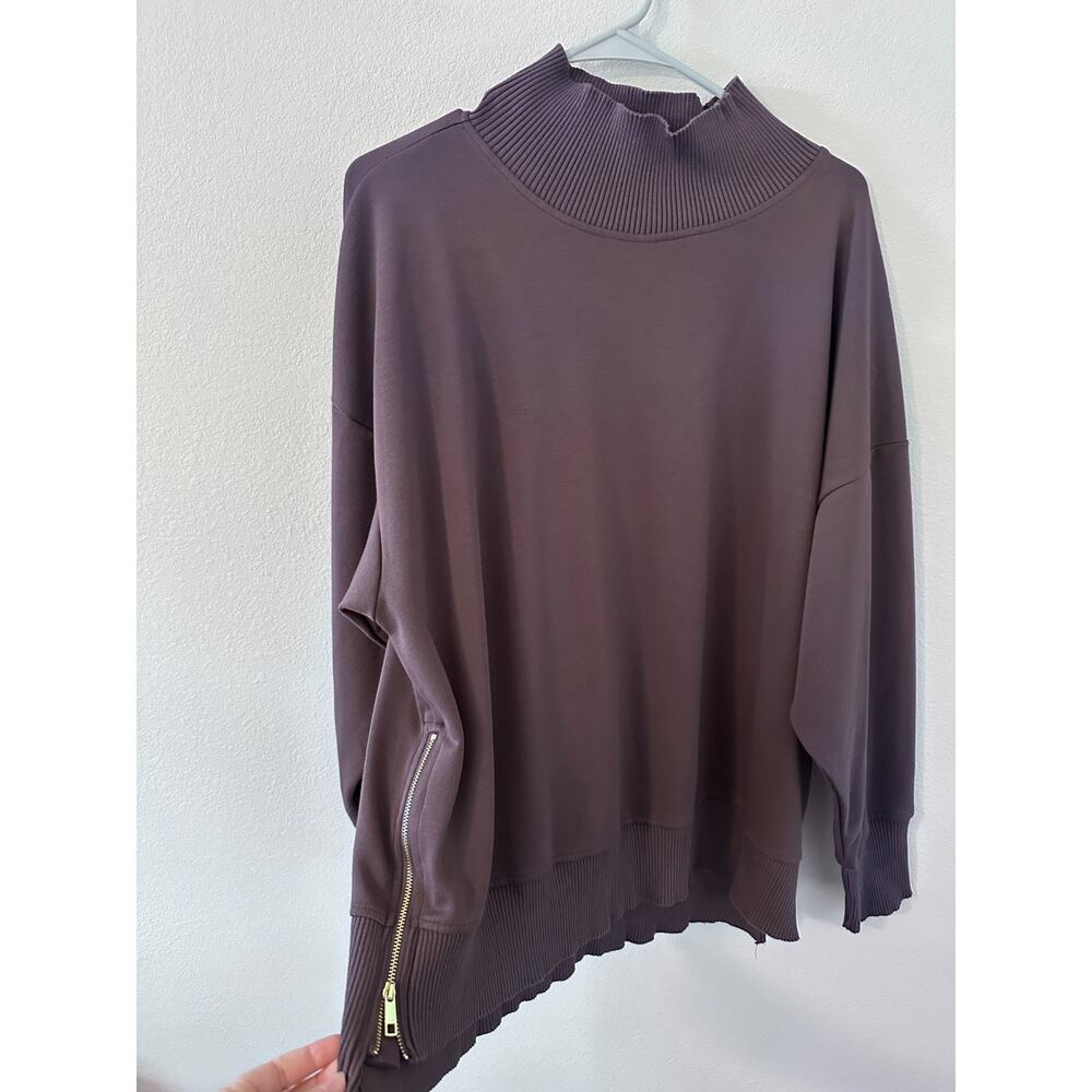 Stylus womens size large brown scuba trim side zip sweatshirt